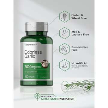 Horbäach Odorless Garlic Softgels 3600 mg | 200 Count | Ultra Potent Garlic Extract | Non-GMO & Gluten Free Supplement