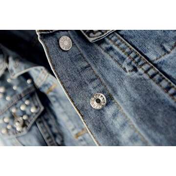 Kedera Women Oversized Denim Jacket Embroidered Pearls Beading Jeans Coat