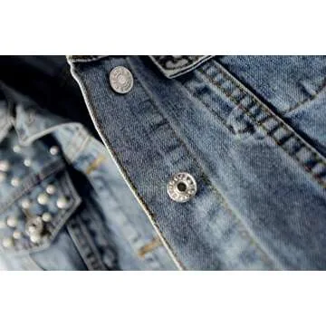 Kedera Women Oversized Denim Jacket Embroidered Pearls Beading Jeans Coat