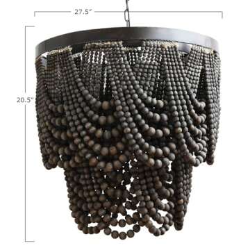 Creative Co-Op Black Metal Chandelier with Wood Beads