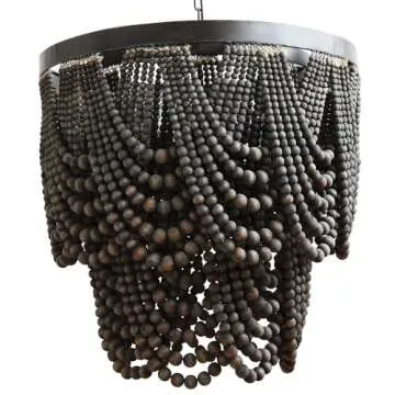 Creative Co-Op Black Metal Chandelier with Wood Beads