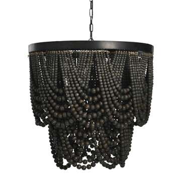 Creative Co-Op Black Metal Chandelier with Wood Beads