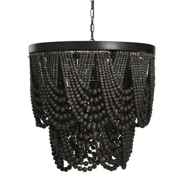 Creative Co-Op Black Metal Chandelier with Wood Beads