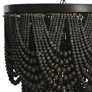 Creative Co-Op Black Metal Chandelier with Wood Beads