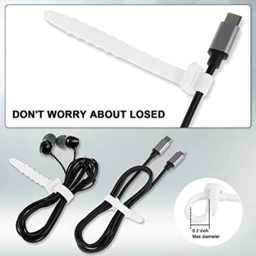 Neepanda 25Pack Reusable Cable Zip Ties, 4.5 Inch Elastic Silicone Cord Organizer Straps for Bundling and Organizing Phone Charging, Cable Wire, Headphones, Management Home Office Table (White)