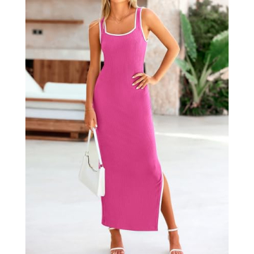 BTFBM Women's Knit Bodycon Maxi Dress Ideal for Summer Events