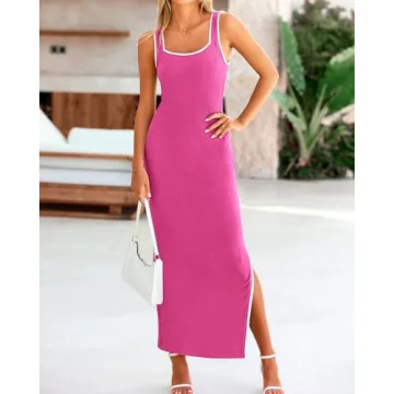 BTFBM Women's Knit Bodycon Maxi Dress Ideal for Summer Events