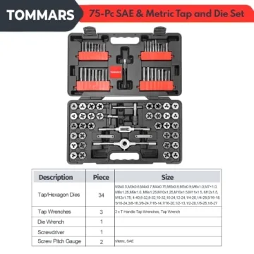 TOMMARS 75-Pc Tap and Die Set for Professionals and DIYers