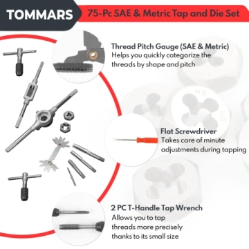 TOMMARS 75-Pc Tap and Die Set for Professionals and DIYers