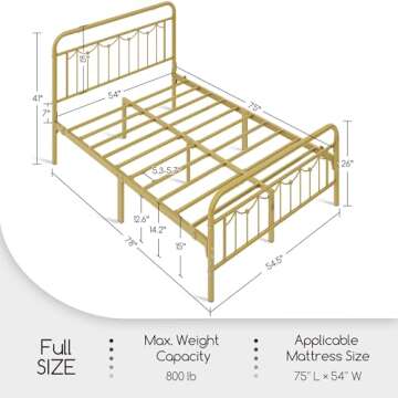 Topeakmart Full Metal Bed Frame with Vintage Headboard and Footboard, 13 Inch Heavy-Duty Metal Bed F...