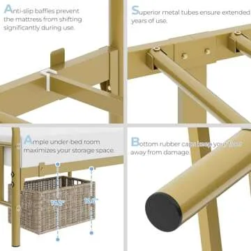 Topeakmart Full Metal Bed Frame with Vintage Headboard and Footboard, 13 Inch Heavy-Duty Metal Bed Frame with Storage,Sturdy Metal Slats, No Box Spring Needed, Antique Gold