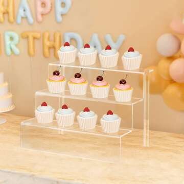 Acrylic Risers for Display, 1 Pack 3 Tier Acrylic Display Riser, Clear Display Stands for Shelf Dessert Cupcake Candy Food Tabletop Collectibles Product Bar Action Figure Showcase, 9x6.25 inch