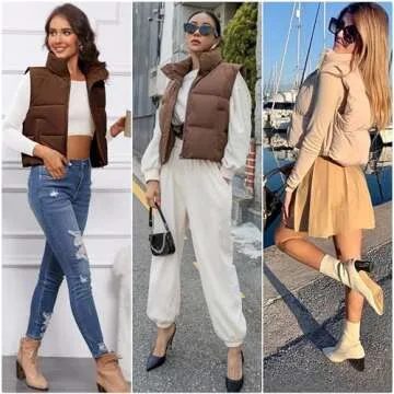 TQD Puffer Vest Women Cropped Puffer Vest Magnetic Button Sleeveless Zip Up Winter Vest For Women Cropped Puffer Jacket Coat Brown US M