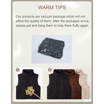 TQD Puffer Vest Women Cropped Puffer Vest Magnetic Button Sleeveless Zip Up Winter Vest For Women Cropped Puffer Jacket Coat Brown US M