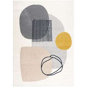 Abani Cream and Gray Mid-Century Rug for Modern Homes