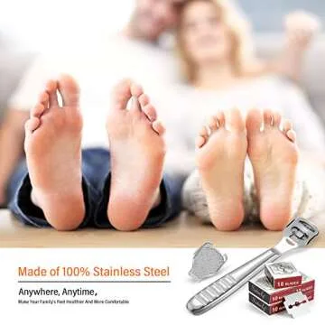 52 Pieces Callus Shaver Set, 50 Replacement Slices Blades 1 Stainless Steel Callus Shaver and 1 Foot File Head Foot Care Tools Hard Dry Skin Remover for Hand Feet
