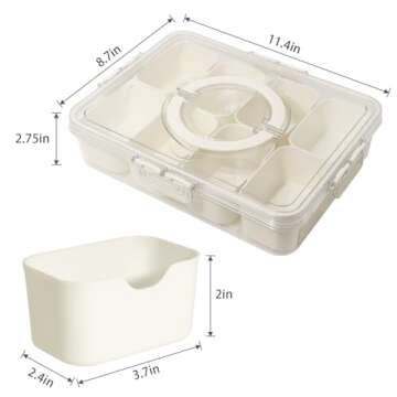 VTZNOJ 2PCS Divided Serving Tray with Lid,Snack Box Container,Charcuterie Container for Portable Snack Platter with 8 Compartments Snack Organizer for Fruit,Candy,Chips- Perfect for Picnic,Party.