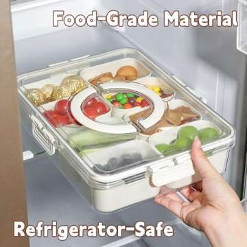 VTZNOJ 2PCS Divided Serving Tray with Lid,Snack Box Container,Charcuterie Container for Portable Snack Platter with 8 Compartments Snack Organizer for Fruit,Candy,Chips- Perfect for Picnic,Party.