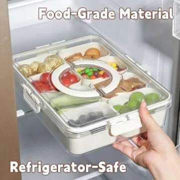 VTZNOJ 2PCS Divided Serving Tray with Lid,Snack Box Container,Charcuterie Container for Portable Snack Platter with 8 Compartments Snack Organizer for Fruit,Candy,Chips- Perfect for Picnic,Party.