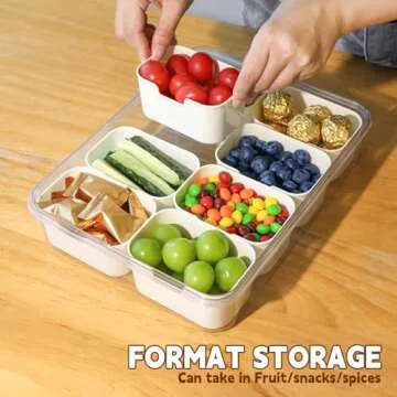 VTZNOJ 2PCS Divided Serving Tray with Lid,Snack Box Container,Charcuterie Container for Portable Snack Platter with 8 Compartments Snack Organizer for Fruit,Candy,Chips- Perfect for Picnic,Party.
