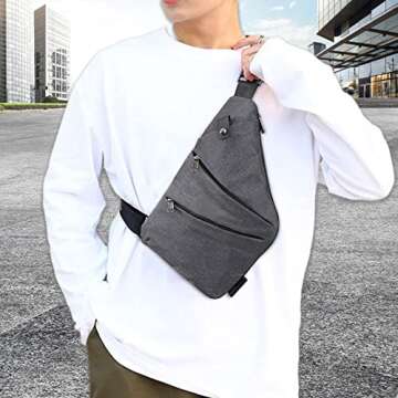 RURING Sling Bag,Anti-theft Crossbody Shoulder Bag Personal Flex Bag,Side Crossbody Backpack for Outdoor(Black,Right)