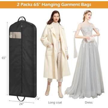 65" Long Garment Bags for Travel & Storage - 2 Packs