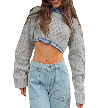 Y2K Knitted Crop Tops Women Color Block Patchwork Sweaters