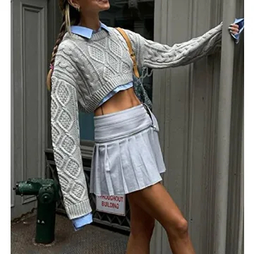 Y2K Knitted Crop Tops Women Color Block Patchwork Sweaters