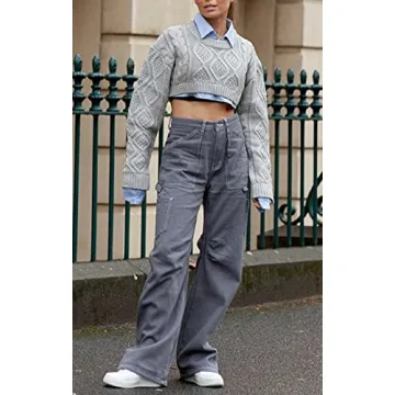 Y2K Knitted Crop Tops Women Color Block Patchwork Sweaters