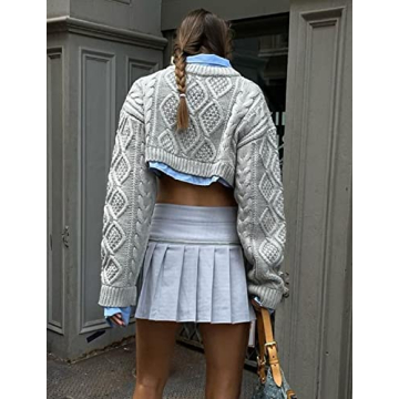 Y2K Knitted Crop Tops Women Color Block Patchwork Sweaters