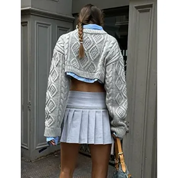 Y2K Knitted Crop Tops Women Color Block Patchwork Sweaters