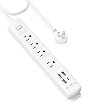 TROND Surge Protector Power Strip with USB, Ultra Thin Flat Plug 6ft Extension Cord 1625W, 3 USB A &...