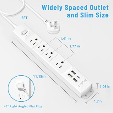 TROND Surge Protector with USB Power Strip Ideal for Office