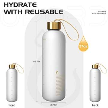 Opard 27oz/32oz Motivational Water Bottle with Time Marker to Drink, Reusable Plastic Bottle with BPA Free Tritan for Gym and Sports