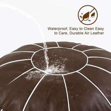 Louis Donné Unstuffed Pouf Ottoman Cover, Handmade Moroccan Foot Stool for Foot Rest, Round Faux Leather Small Bean Bag with Storage Solution, Floor Pouffe Footstool for Living Room, Bedroom Balcony