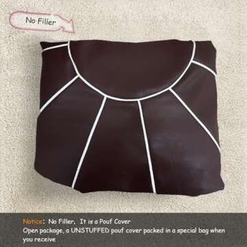 Louis Donné Unstuffed Pouf Ottoman Cover, Handmade Moroccan Foot Stool for Foot Rest, Round Faux Leather Small Bean Bag with Storage Solution, Floor Pouffe Footstool for Living Room, Bedroom Balcony