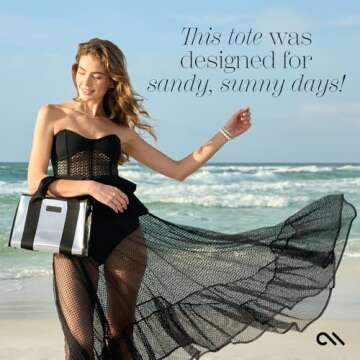 Case-Mate Silver Chrome Mini Beach Tote - Lightweight Beach Bag with Crossbody Strap for Women - Waterproof, Tip-Proof, Foldable & Washable - Tote Bag for Pool, Travel and Vacation - Small