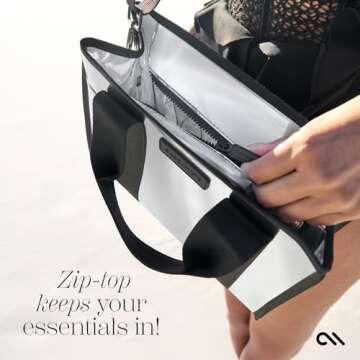 Case-Mate Silver Chrome Mini Beach Tote - Lightweight Beach Bag with Crossbody Strap for Women - Waterproof, Tip-Proof, Foldable & Washable - Tote Bag for Pool, Travel and Vacation - Small