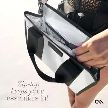 Case-Mate Silver Chrome Mini Beach Tote - Lightweight Beach Bag with Crossbody Strap for Women - Waterproof, Tip-Proof, Foldable & Washable - Tote Bag for Pool, Travel and Vacation - Small