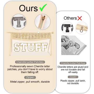 Small Boho Straw Clear Hair Makeup Bags for Women&Girls, Zipper Cosmetic Bag Chenille Varsity Letter Patch Bag, Preppy Cute Toiletry Pouch, Trendy Organizer Storage Bag for Beach Travel Essentials