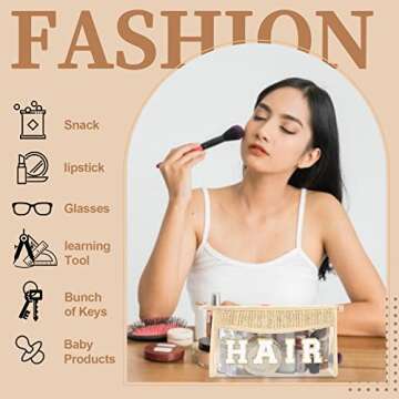 Small Boho Straw Clear Hair Makeup Bags for Women&Girls, Zipper Cosmetic Bag Chenille Varsity Letter Patch Bag, Preppy Cute Toiletry Pouch, Trendy Organizer Storage Bag for Beach Travel Essentials