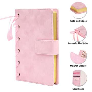 SuperBowell A5 Velvet Jounal Notebook,Hardcover Ruled Journal,Writing Journasl for women and Grils,Magnet Closure,Gold Foil Edges,100GSM Thick Lined Paper,Medium 5.9 X8.58 Inches,256 Pages.(Pink)