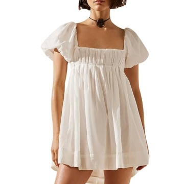 Juakoso Puff Sleeve Babydoll Mini Dress for Summer Fun