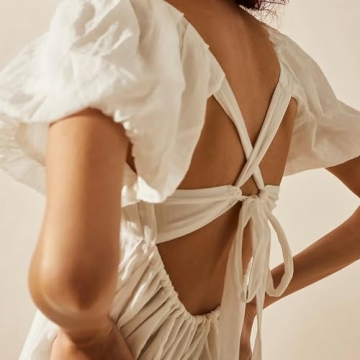 Juakoso Puff Sleeve Babydoll Mini Dress for Summer Fun