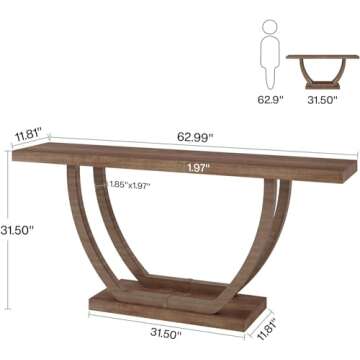 Tribesigns 63-Inch Skinny Console Table with Geometric Base 2-Tier Farmhouse Sofa Table Narrow Long, Thickened Behind Couch Table with Shelves for Living Room Foyer Corridor (Rustic Brown)