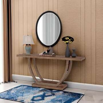 Tribesigns 63-Inch Skinny Console Table with Geometric Base 2-Tier Farmhouse Sofa Table Narrow Long, Thickened Behind Couch Table with Shelves for Living Room Foyer Corridor (Rustic Brown)