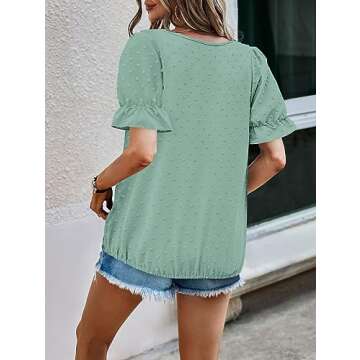 LOLONG Short Sleeve Shirts for Women V Neck Puff Tops Casual Dressy Summer Chiffon Pom Poms Blouses