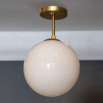 Decor Therapy Michael Milk Glass 1-Light Semi Flush Mount Ceiling Light, Antique Brass