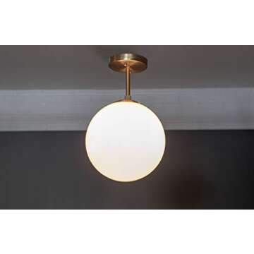 Decor Therapy Michael Milk Glass 1-Light Semi Flush Mount Ceiling Light, Antique Brass