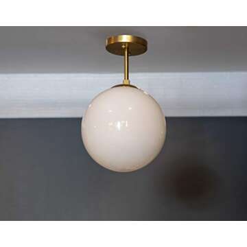 Decor Therapy Michael Milk Glass 1-Light Semi Flush Mount Ceiling Light, Antique Brass